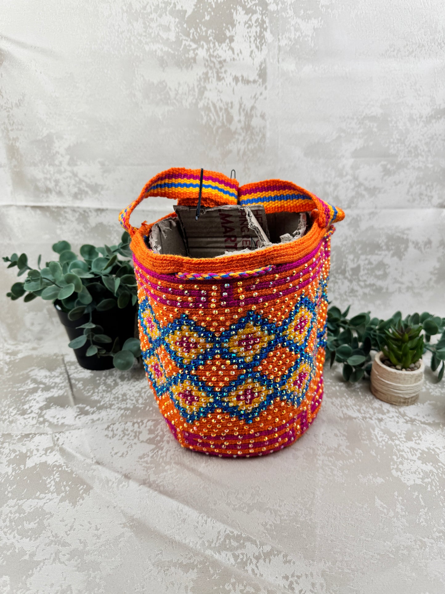 Mochila Wayuu Mediana con Piedras Brillantes