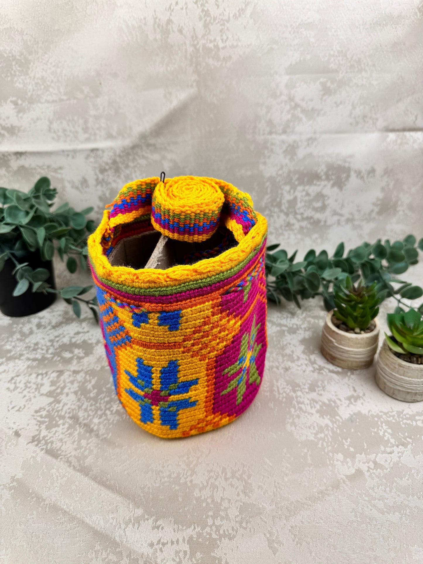Detalle del patrón tradicional tejido en mochila Wayuu Susuchon 1.