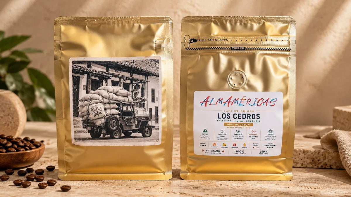 Pack Los Cedros con dos bolsas de café colombiano de especialidad de 250 g